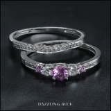 0.45 Carat (ctw) 14k White Gold Round Pink Sapphire And White Diamond Ladies 5 Stone Bridal Engagement Ring Matching Band Set 1/2 CT
