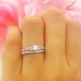 0.45 Carat (ctw) 10k White Gold Round Pink Sapphire And White Diamond Ladies 5 Stone Bridal Engagement Ring Matching Band Set 1/2 CT