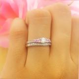 0.45 Carat (ctw) 10k White Gold Round Pink Sapphire And White Diamond Ladies 5 Stone Bridal Engagement Ring Matching Band Set 1/2 CT