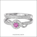 0.25 Carat (ctw) Sterling Silver Round Pink Sapphire & White Diamond Ladies Bridal Twisted Style Promise Ring With Matching Band Set 1/4 CT