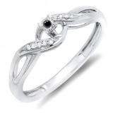 0.06 Carat (ctw) Sterling Silver Round Black & White Diamond Ladies Crossover Swirl Bridal Promise Engagement Ring