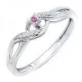0.06 Carat (ctw) Sterling Silver Round Pink Sapphire & White Diamond Ladies Crossover Swirl Bridal Promise Engagement Ring