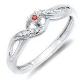 0.06 Carat (ctw) Sterling Silver Round Ruby & White Diamond Ladies Crossover Swirl Bridal Promise Engagement Ring