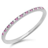 0.08 Carat (ctw) 10k White Gold Round Pink Sapphire & White Diamond Ladies Dainty Anniversary Wedding Band Stackable Ring
