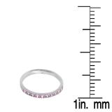 0.08 Carat (ctw) 10k White Gold Round Pink Sapphire & White Diamond Ladies Dainty Anniversary Wedding Band Stackable Ring