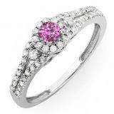 0.50 Carat (ctw) 10k White Gold Round Cut Pink Sapphire & White Diamond Ladies Engagement Halo Style Bridal Ring 1/2 CT