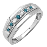 0.25 Carat (ctw) Sterling Silver Round Blue & White Diamond Men's Wedding Anniversary Band 1/4 CT