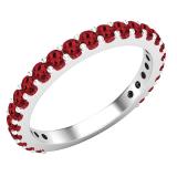 2 mm Round Garnet Ladies Anniversary Stackable Wedding Band 10K White Gold