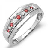 0.25 Carat (ctw) Sterling Silver Round Ruby & White Diamond Men's Wedding Anniversary Band 1/4 CT