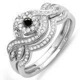 0.40 Carat (ctw) 14k White Gold Round Black & White Diamond Ladies Bridal Engagement Ring Matching Band Set