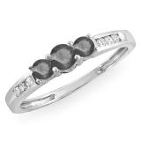 0.35 Carat (ctw) 10k White Gold Round Black & White Diamond Ladies 3 stone Engagement Bridal Ring 1/3 CT