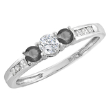 0.35 Carat (ctw) 10k White Gold Round Black & White Diamond Ladies 3 stone Engagement Bridal Ring 1/3 CT