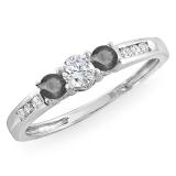0.35 Carat (ctw) 14k White Gold Round Black & White Diamond Ladies 3 stone Engagement Bridal Ring 1/3 CT