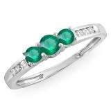 0.35 Carat (ctw) 14k White Gold Round Green Emerald & White Diamond Ladies 3 stone Engagement Bridal Ring 1/3 CT