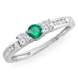 0.35 Carat (ctw) 14k White Gold Round Green Emerald & White Diamond Ladies 3 stone Engagement Bridal Ring 1/3 CT