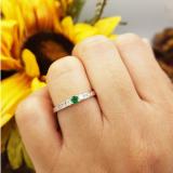 0.35 Carat (ctw) 14k White Gold Round Green Emerald & White Diamond Ladies 3 stone Engagement Bridal Ring 1/3 CT
