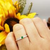 0.35 Carat (ctw) 14k White Gold Round Green Emerald & White Diamond Ladies 3 stone Engagement Bridal Ring 1/3 CT