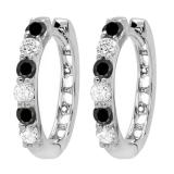 0.33 Carat (ctw) Round Black & White Diamond Ladies Huggies Hoop Earrings 1/3 CT 10K White Gold