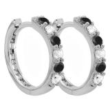 0.33 Carat (ctw) Round Black & White Diamond Ladies Huggies Hoop Earrings 1/3 CT 10K White Gold