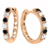 0.33 Carat (ctw) Round Black & White Diamond Ladies Huggies Hoop Earrings 1/3 CT 14K Rose Gold