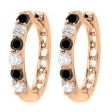 0.33 Carat (ctw) Round Black & White Diamond Ladies Huggies Hoop Earrings 1/3 CT 14K Rose Gold