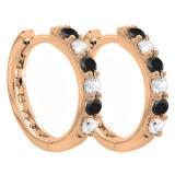 0.33 Carat (ctw) Round Black & White Diamond Ladies Huggies Hoop Earrings 1/3 CT 14K Rose Gold