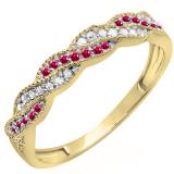 0.25 Carat (ctw) Round Ruby & White Diamond Ladies Wedding Stackable Band Swirl Ring 1/4 CT 14K Yellow Gold