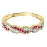 0.25 Carat (ctw) Round Ruby & White Diamond Ladies Wedding Stackable Band Swirl Ring 1/4 CT 14K Yellow Gold