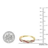 0.25 Carat (ctw) Round Ruby & White Diamond Ladies Wedding Stackable Band Swirl Ring 1/4 CT 14K Yellow Gold