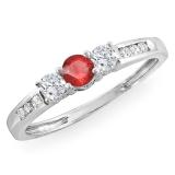 0.35 Carat (ctw) 10k White Gold Round Ruby & White Diamond Ladies 3 stone Engagement Bridal Ring 1/3 CT
