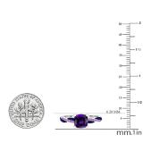 6 MM Cushion Amethyst & Round Blue Sapphire & Amethyst Ladies Swirl Engagement Ring, 10K White Gold