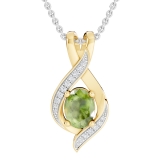8X6mm Oval Peridot & Round White Diamond Infinity Pendant Necklace for Women with 18 inch Silver Chain in 18K Yellow Gold