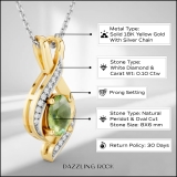 8X6mm Oval Peridot & Round White Diamond Infinity Pendant Necklace for Women with 18 inch Silver Chain in 18K Yellow Gold