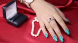 5.8 mm Round Garnet & 0.55 ct White Diamond Ladies Twisted Style Halo Wedding Ring Set | 925 Sterling Silver