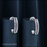 0.55 Carat (ctw) Sterling Silver Ladies Round Pink Sapphire And White Diamond Hoop Earrings 1/2 CT