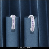 0.55 Carat (ctw) Sterling Silver Ladies Round Pink Sapphire And White Diamond Hoop Earrings 1/2 CT