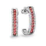0.55 Carat (ctw) Sterling Silver Ladies Round Ruby And White Diamond Hoop Earrings 1/2 CT