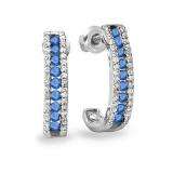 0.55 Carat (ctw) Sterling Silver Ladies Round Blue Sapphire And White Diamond Hoop Earrings 1/2 CT