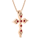 Round Ruby Vintage Style Cross Pendant with 18 inch Gold Chain for Women in 14K Rose Gold