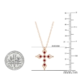 Round Ruby Vintage Style Cross Pendant with 18 inch Gold Chain for Women in 14K Rose Gold