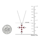 Round Ruby Vintage Style Cross Pendant with 18 inch Silver Chain for Women in 925 Sterling Silver