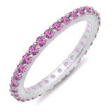 1.00 Carat (ctw) 14k White Gold Round Pink Sapphire Ladies Eternity Anniversary Stackable Ring Wedding Band 1 CT