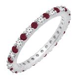 1.00 Carat (ctw) 10k White Gold Round Ruby & White Diamond Ladies Eternity Anniversary Stackable Ring Wedding Band 1 CT