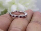 1.00 Carat (ctw) 10k White Gold Round Ruby & White Diamond Ladies Eternity Anniversary Stackable Ring Wedding Band 1 CT
