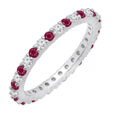 1.00 Carat (ctw) 14k White Gold Round Ruby & White Diamond Ladies Eternity Anniversary Stackable Ring Wedding Band 1 CT