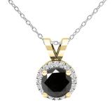 0.90 Carat (ctw) Round Black & White Diamond Ladies Halo Circle Pendant With 18 inch Silver Chain | 18K Yellow Gold