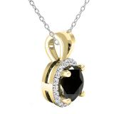 0.90 Carat (ctw) Round Black & White Diamond Ladies Halo Circle Pendant With 18 inch Silver Chain | 18K Yellow Gold