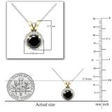 0.90 Carat (ctw) Round Black & White Diamond Ladies Halo Circle Pendant With 18 inch Silver Chain | 18K Yellow Gold