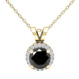 0.90 Carat (ctw) Round Black & White Diamond Ladies Halo Circle Pendant With 18 inch Gold Chain | 14K Yellow Gold