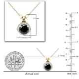 0.90 Carat (ctw) Round Black & White Diamond Ladies Halo Circle Pendant With 18 inch Gold Chain | 14K Yellow Gold
